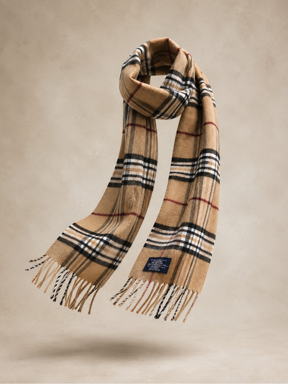 Classic Checked Wool Scarf - Camel